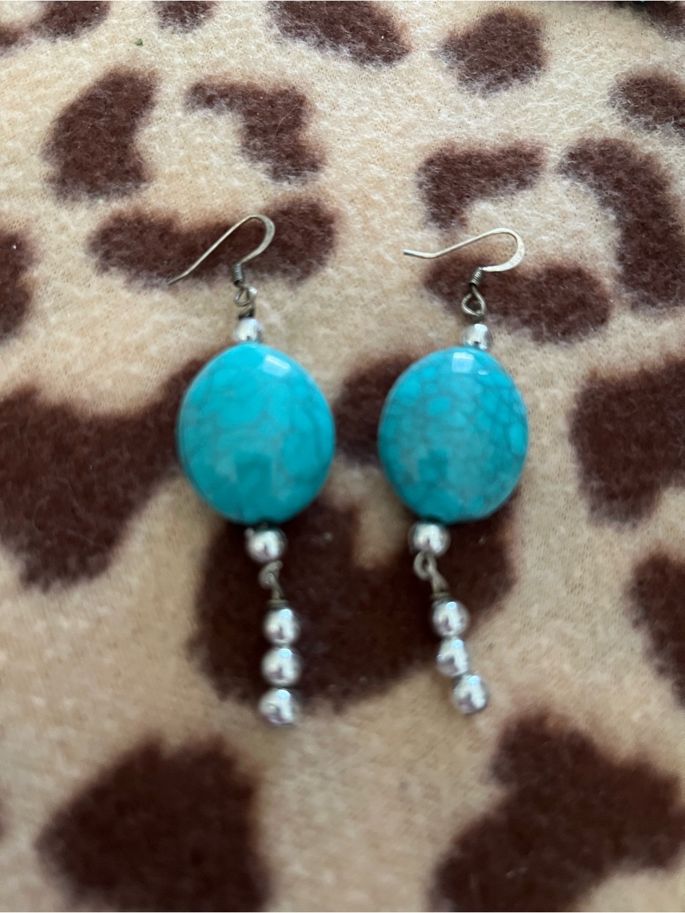Turquoise Drop Earrings with Silver Bead Accents